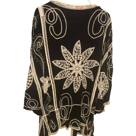 Ana & Rose Black Beige Embroidered Boho Kimono Cardigan 1X Festival Layer - Picture 3 of 4